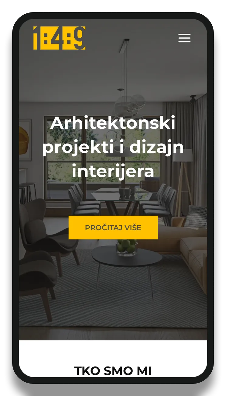 Naslovna stranica arhitektonskog ureda 1:4:9 prikazana na mobitelu
