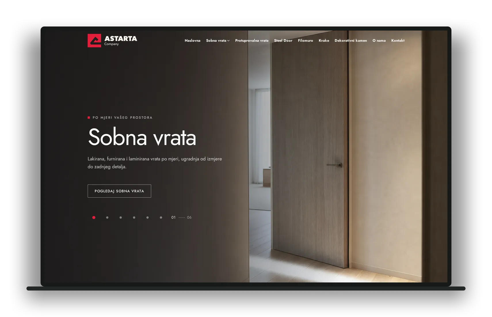 Naslovna stranica Astarta Company prikazana na laptopu