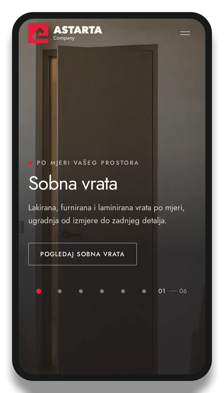 Naslovna stranica Astarta Company prikazana na mobitelu