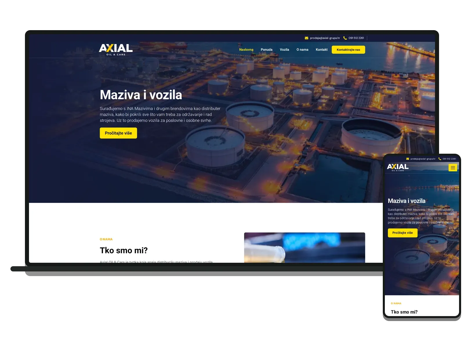 Desktop i mobilni prikaz web stranice: Axial Grupa