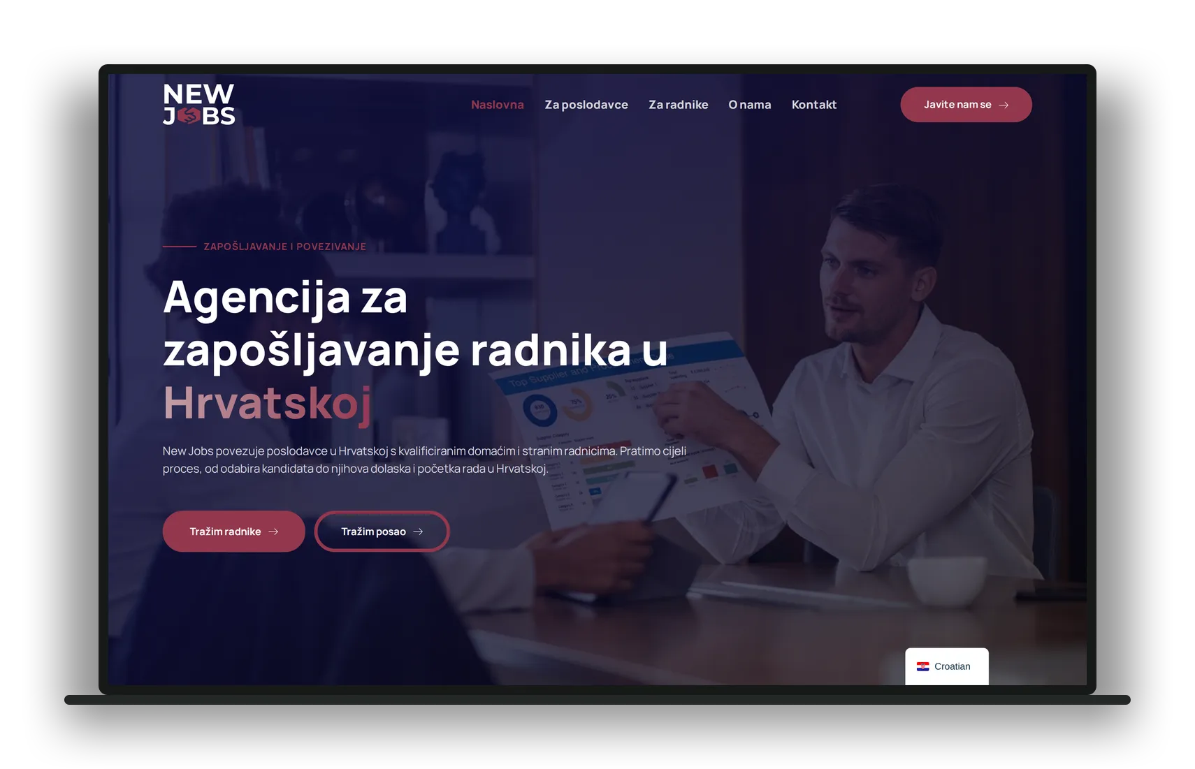 Naslovna stranica New Jobs prikazana na laptopu