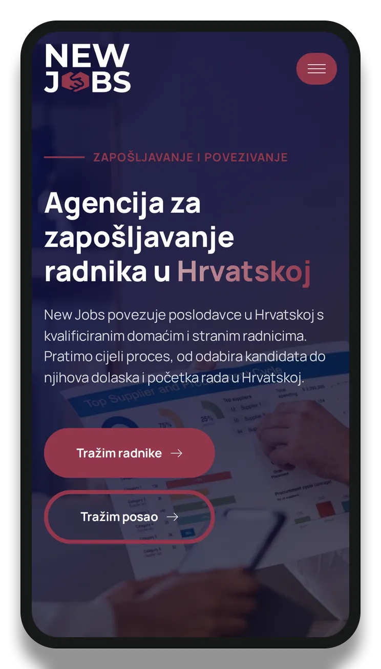 Naslovna stranica New Jobs prikazana na mobitelu
