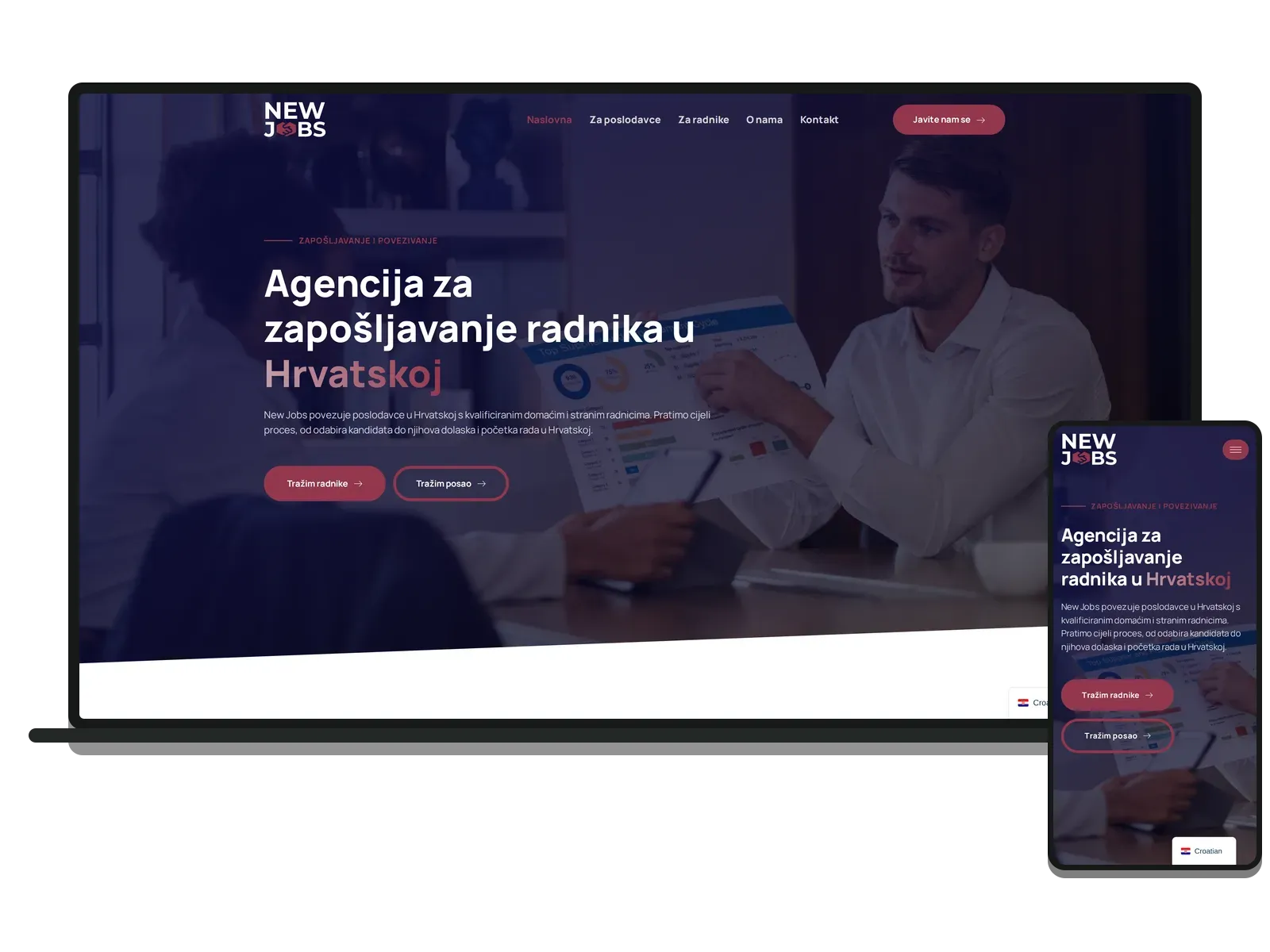 Desktop i mobilni prikaz web stranice: New Jobs