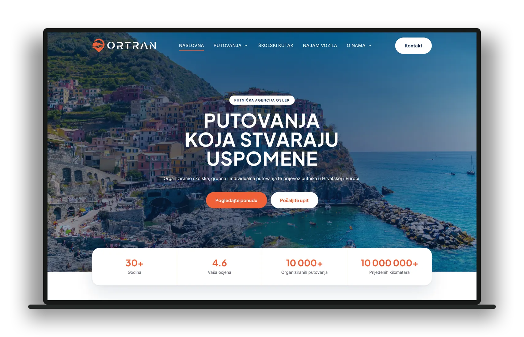 Naslovna stranica Ortran prikazana na laptopu