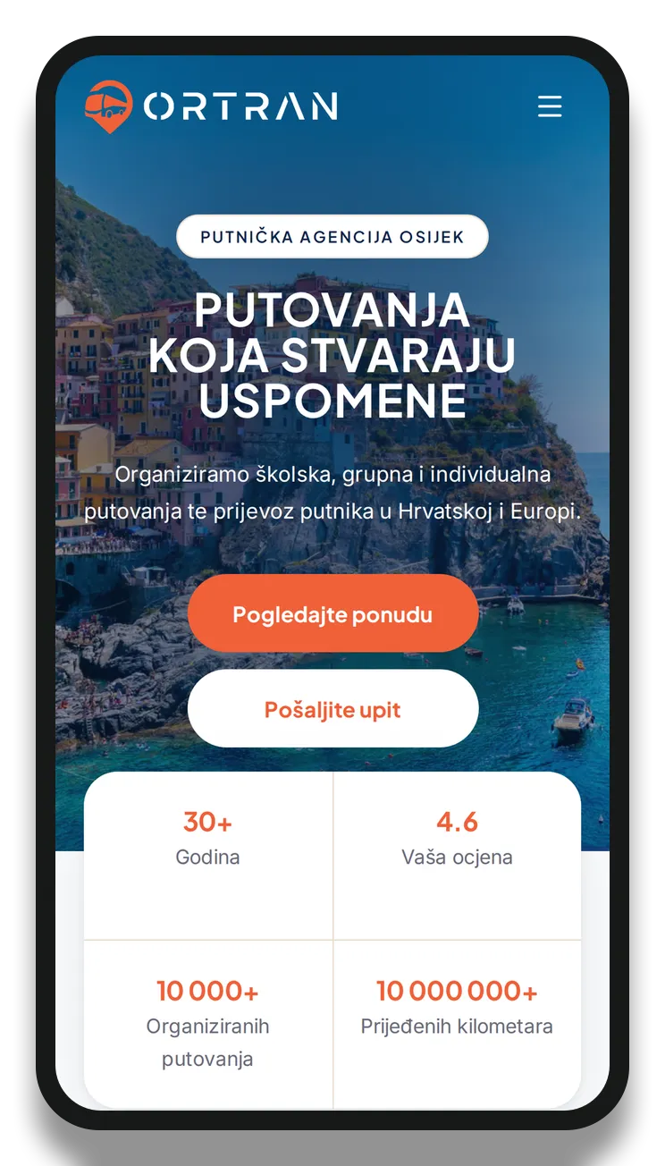 Naslovna stranica Ortran prikazana na mobitelu