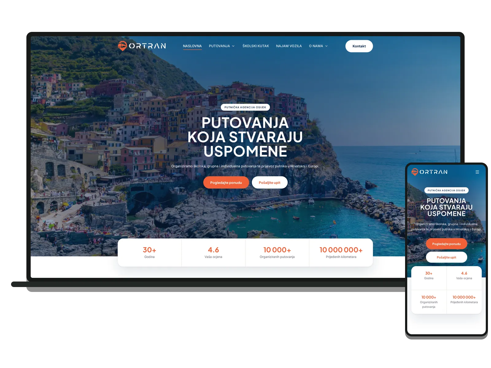 Desktop i mobilni prikaz web stranice: Ortran