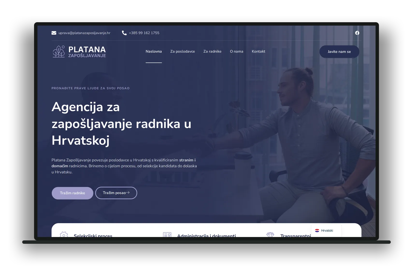 Naslovna stranica Platana zapošljavanje prikazana na laptopu