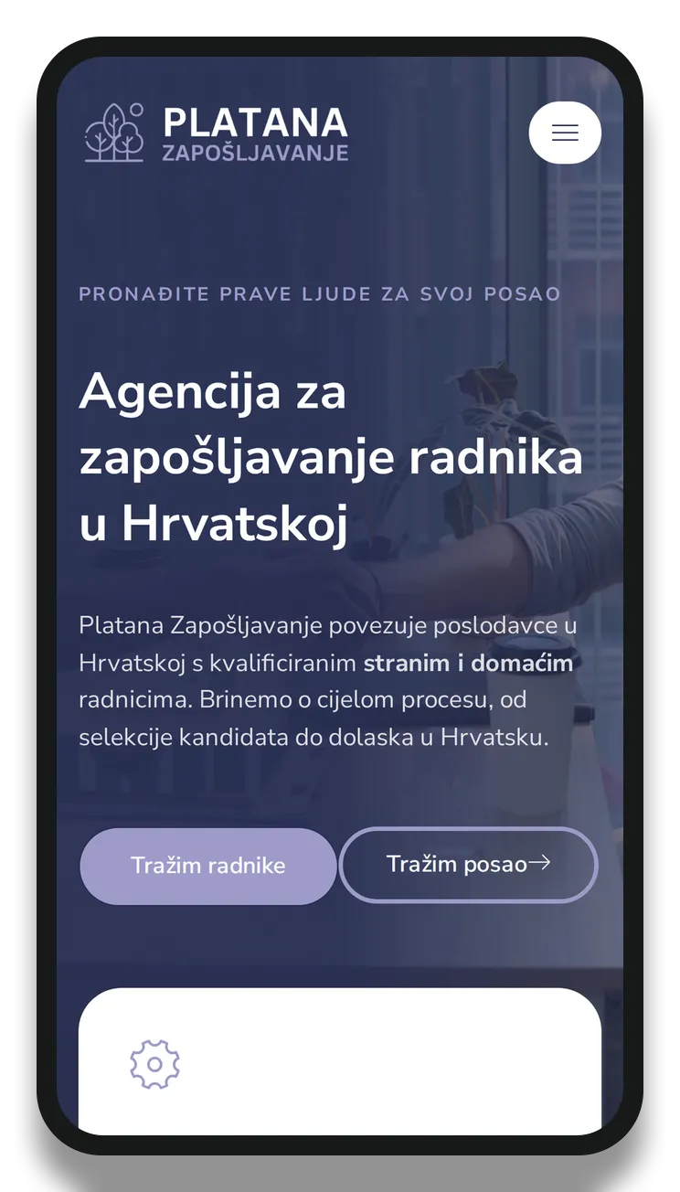 Naslovna stranica Platana zapošljavanje prikazana na mobitelu