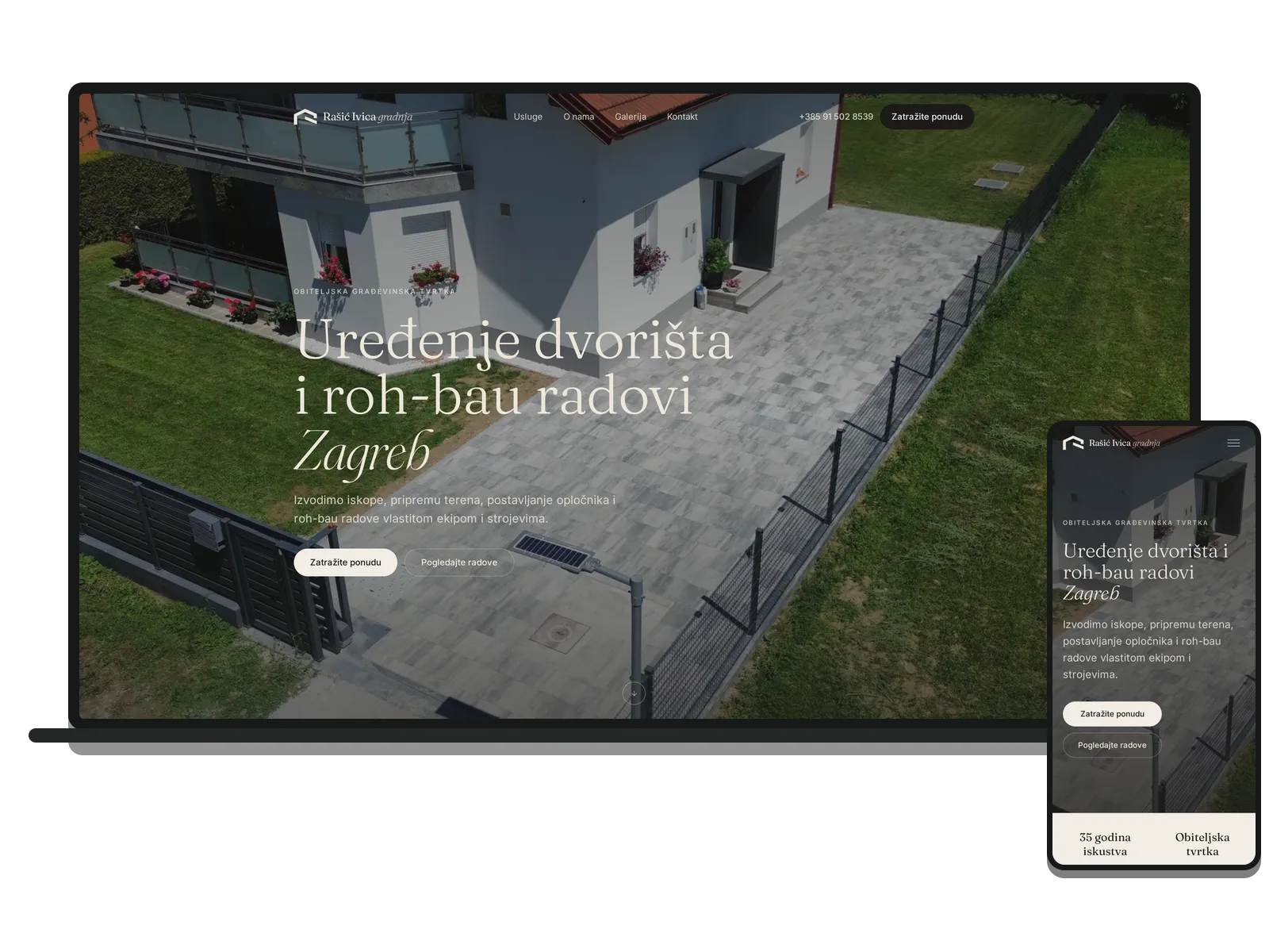 Desktop i mobilni prikaz web stranice: Rašić Ivica gradnja