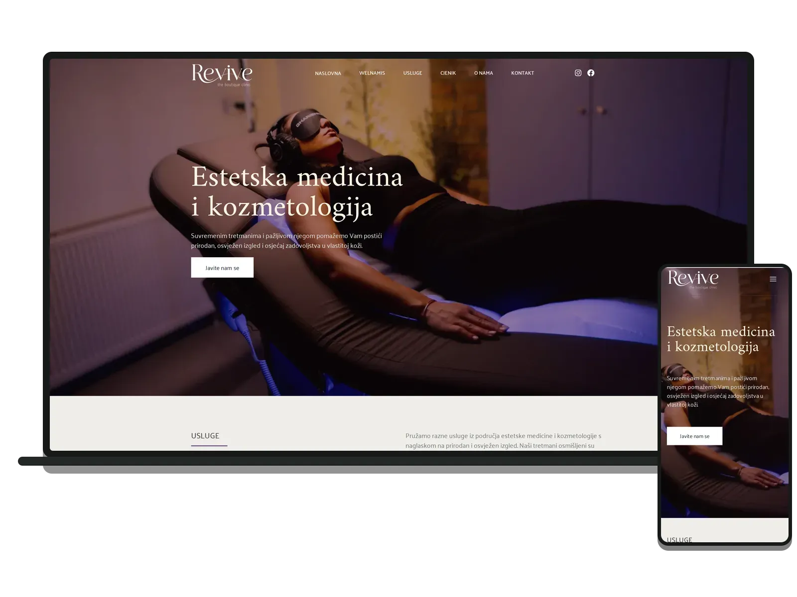 Desktop i mobilni prikaz web stranice: Revive Clinic