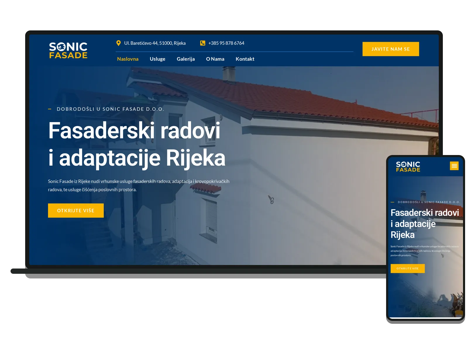 Desktop i mobilni prikaz web stranice: Sonic Fasade