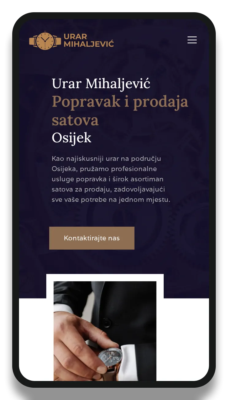 Naslovna stranica Urar Mihaljević prikazana na mobitelu