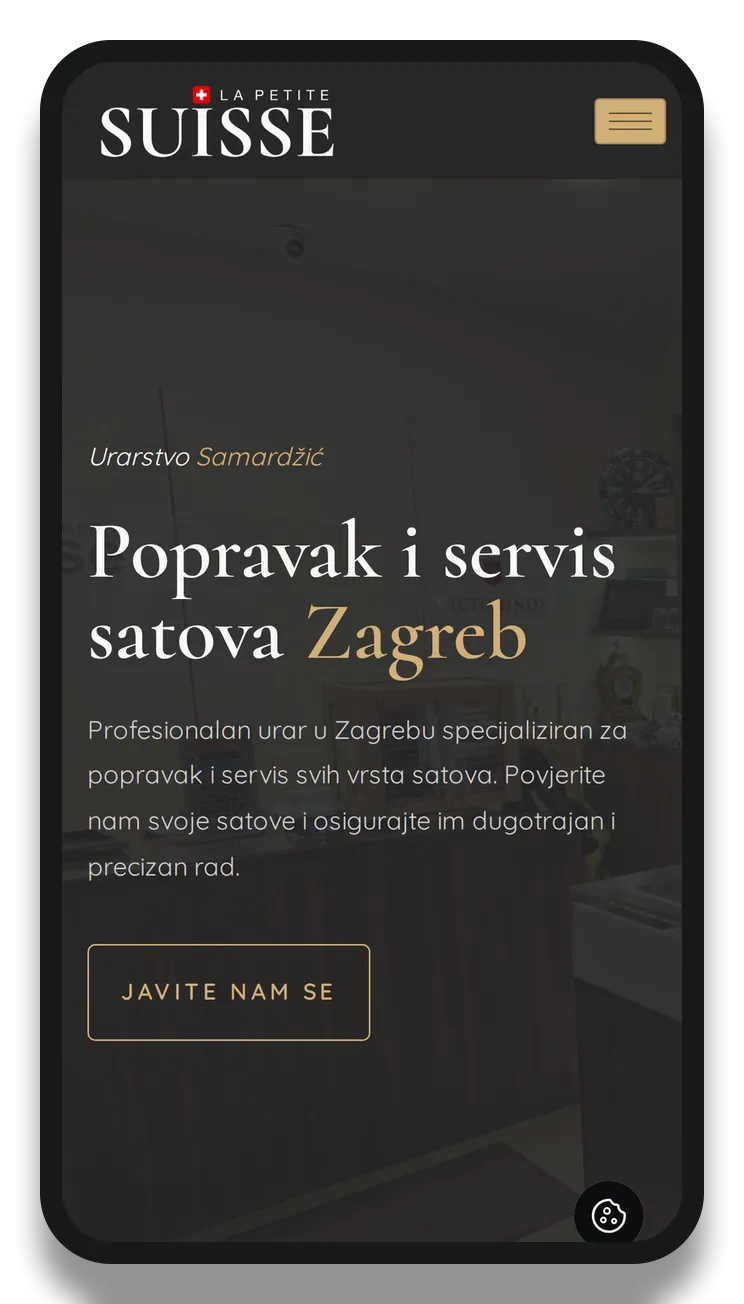 Naslovna stranica Urarstvo Samardžić prikazana na mobitelu