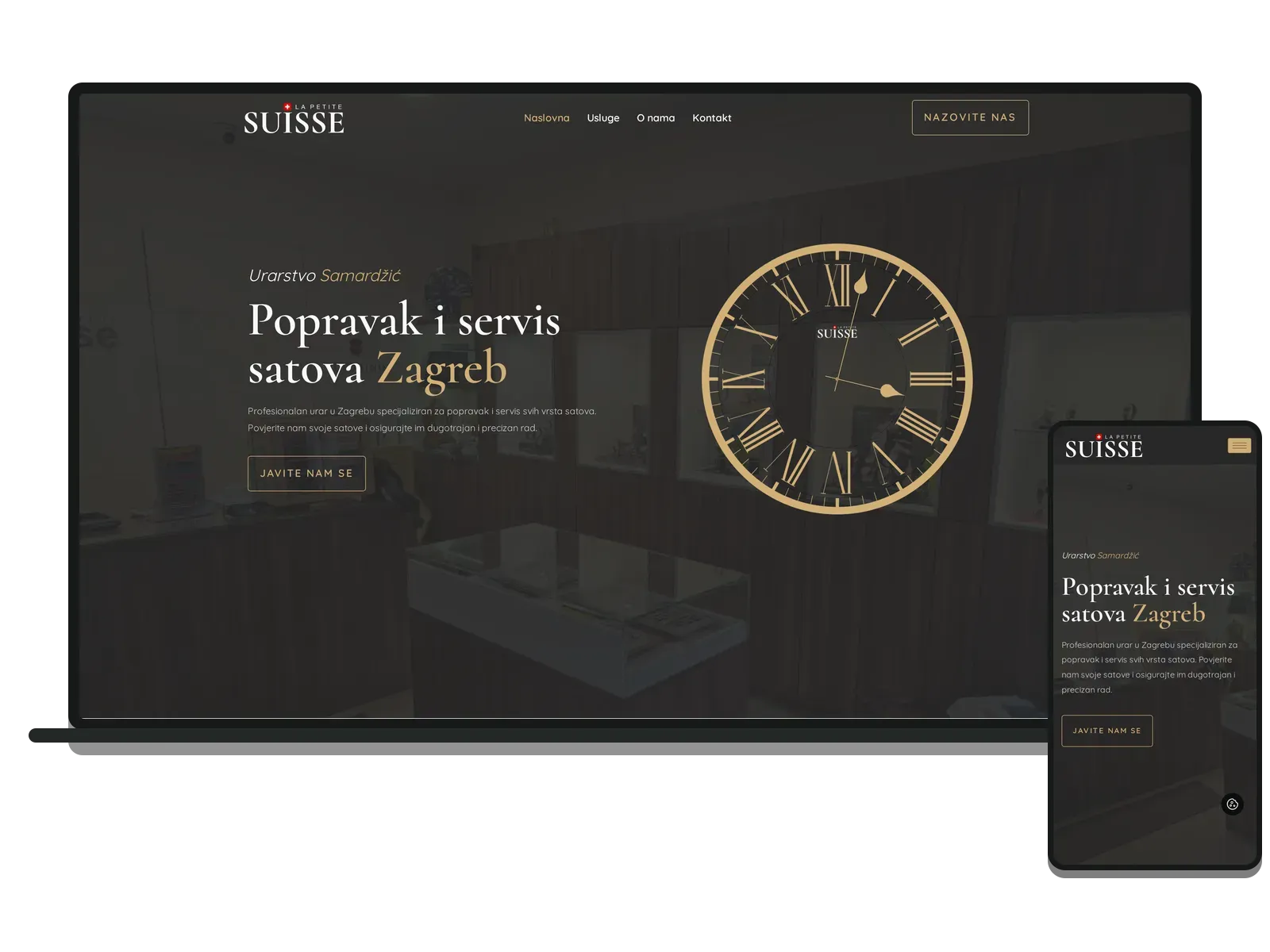 Desktop i mobilni prikaz web stranice: Urarstvo Samardžić